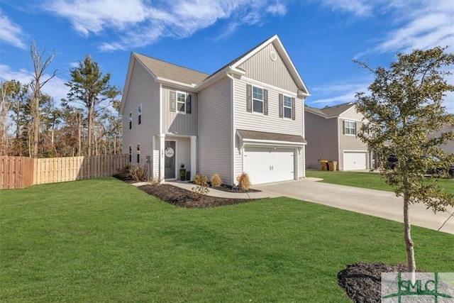 view of front of house with a garage and a front lawn