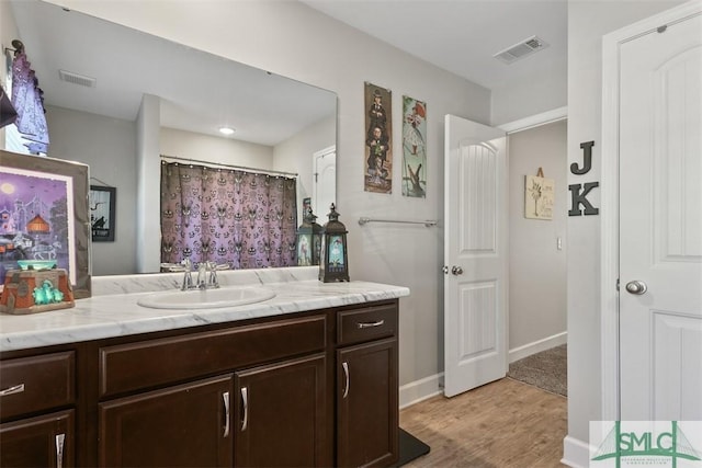 bathroom featuring hardwood / wood-style flooring and vanity