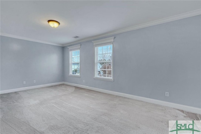 empty room with carpet and ornamental molding