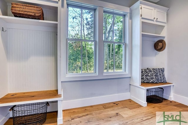 mudroom featuring light hardwood / wood-style floors