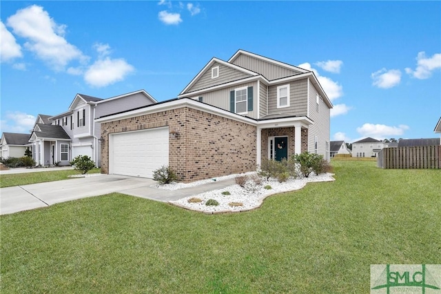 view of front of home with a garage and a front lawn