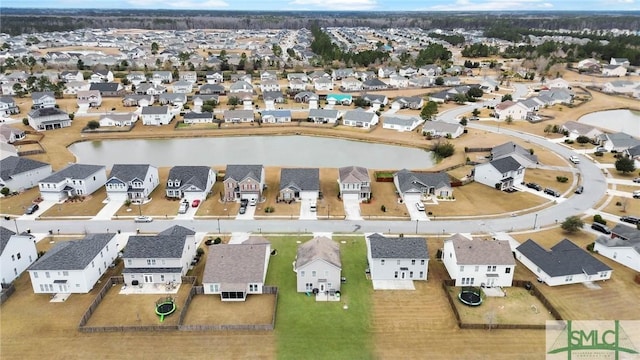 aerial view with a water view