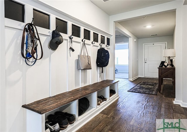 mudroom featuring dark hardwood / wood-style flooring