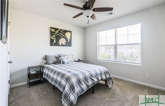 bedroom with carpet flooring and ceiling fan