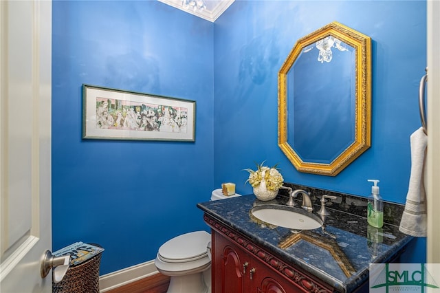 bathroom featuring hardwood / wood-style flooring, toilet, and vanity