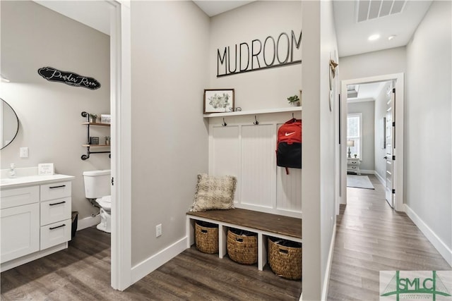 mudroom with hardwood / wood-style floors