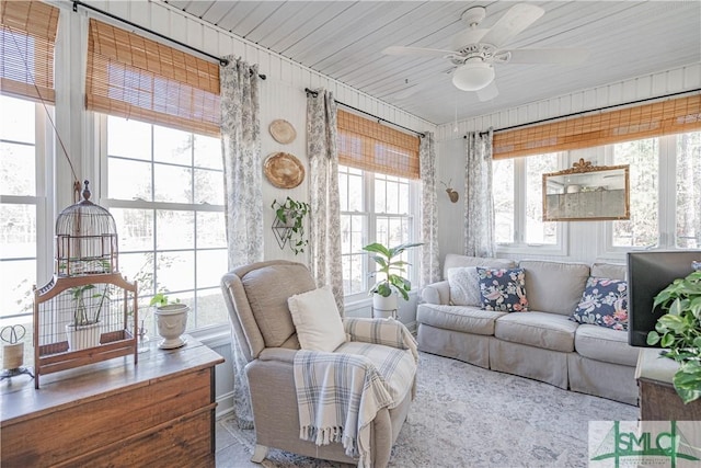 living room featuring ceiling fan