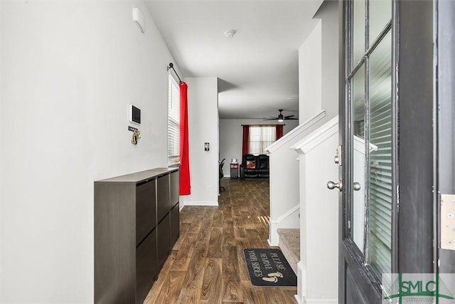 corridor featuring dark hardwood / wood-style floors