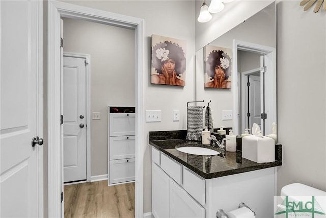 bathroom featuring hardwood / wood-style floors and vanity