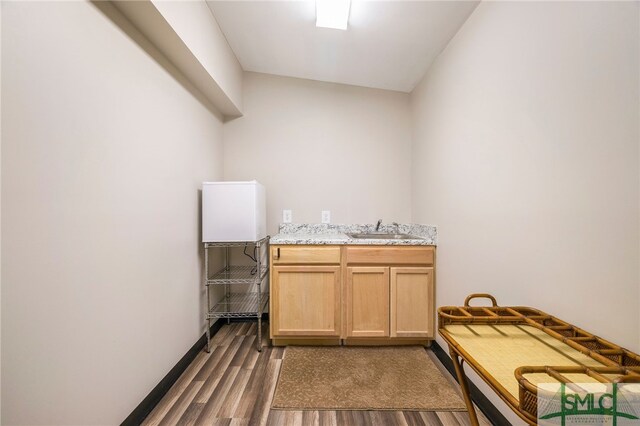 miscellaneous room with sink and dark wood-type flooring