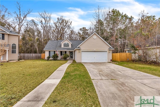 view of front facade featuring a garage and a front yard