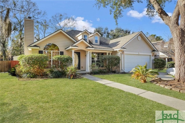 view of front facade featuring a garage and a front yard