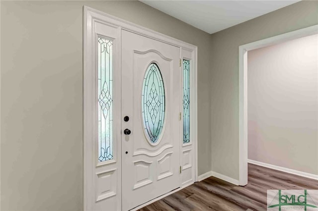 foyer with wood-type flooring