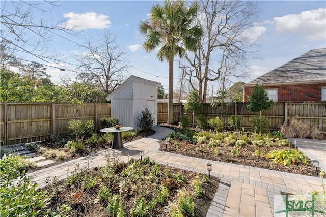 view of yard featuring a shed