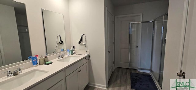 160 Kraft, Pooler, GA 31322 - bathroom with vanity, hardwood / wood-style floors, and walk in shower