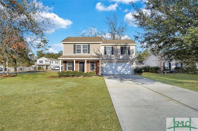 view of front of house with a garage and a front yard