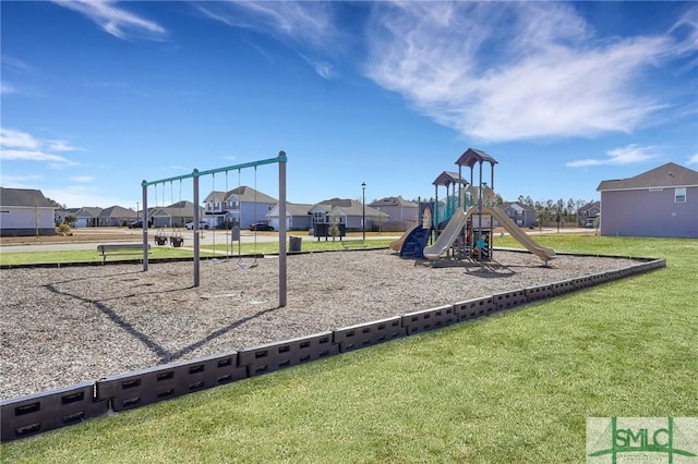 view of play area with a yard