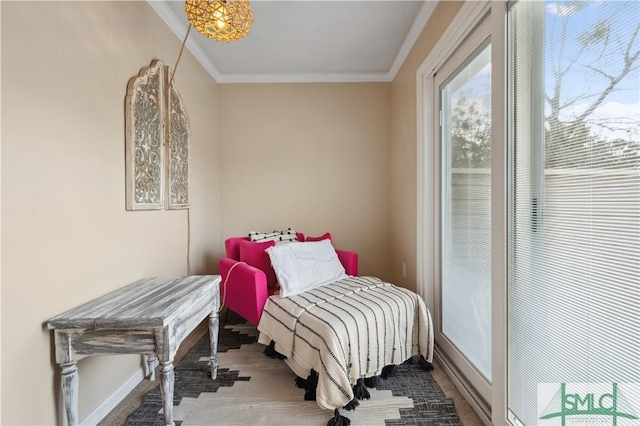 bedroom featuring crown molding