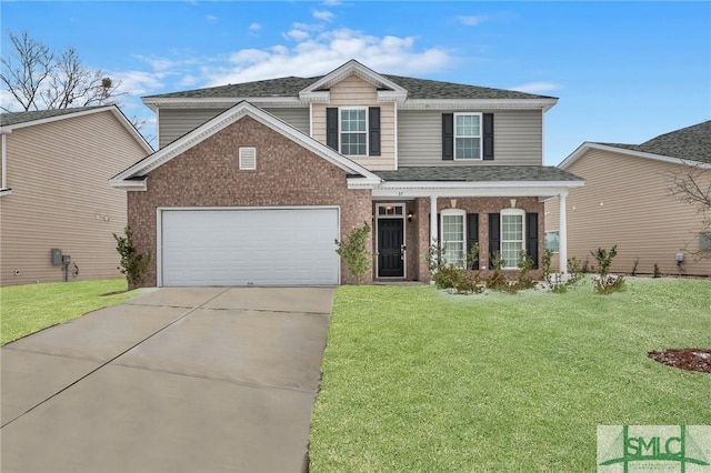 view of front of property featuring covered porch and a front lawn