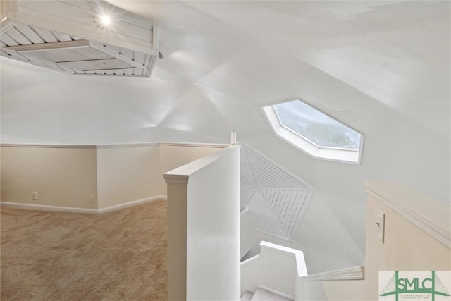 additional living space with light carpet and a skylight