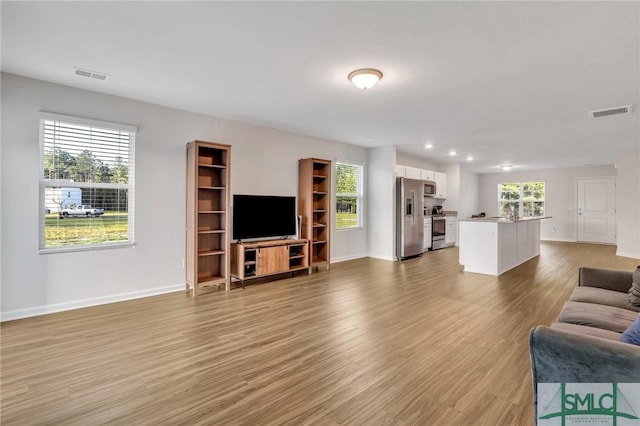 living room with light wood-type flooring