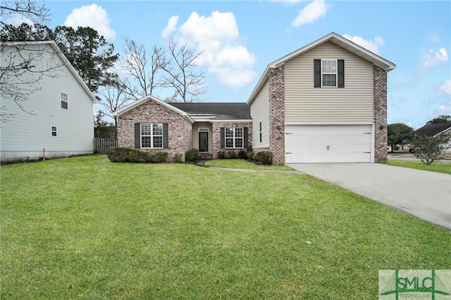 view of front of home with a garage and a front yard