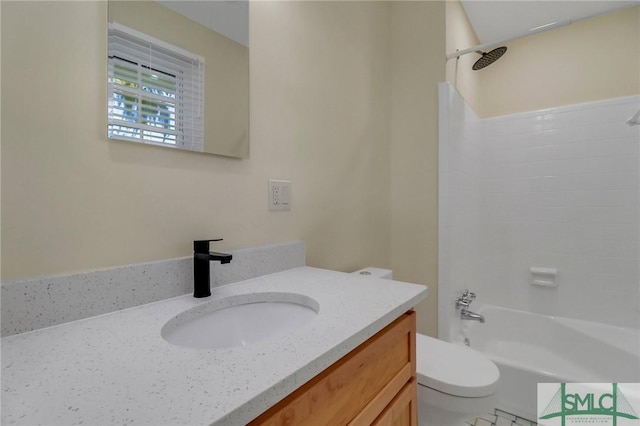 full bathroom featuring vanity, toilet, and shower / bathing tub combination