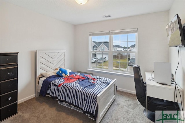 carpeted bedroom featuring multiple windows