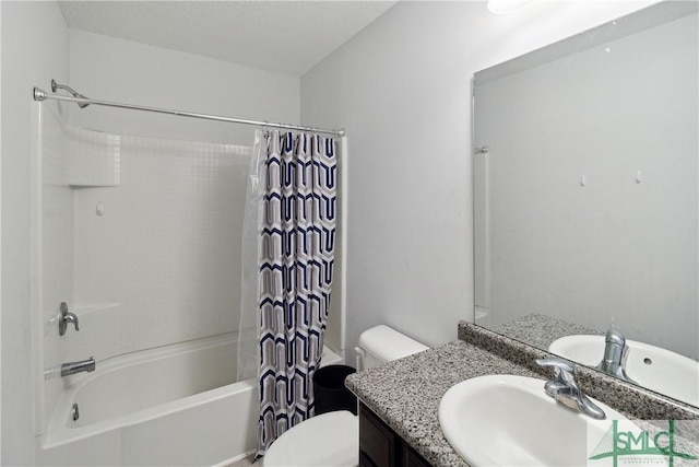 full bathroom featuring vanity, toilet, and shower / bathtub combination with curtain