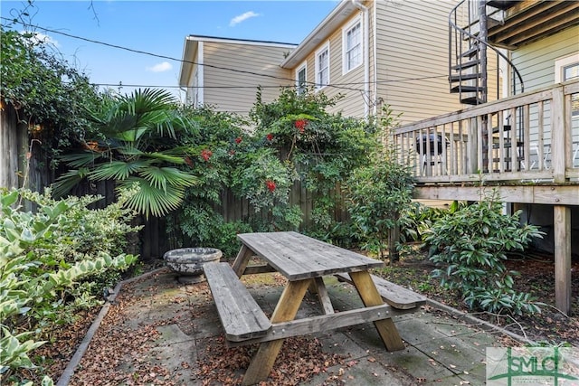 view of patio / terrace with a fire pit