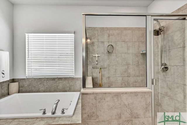 bathroom featuring plus walk in shower