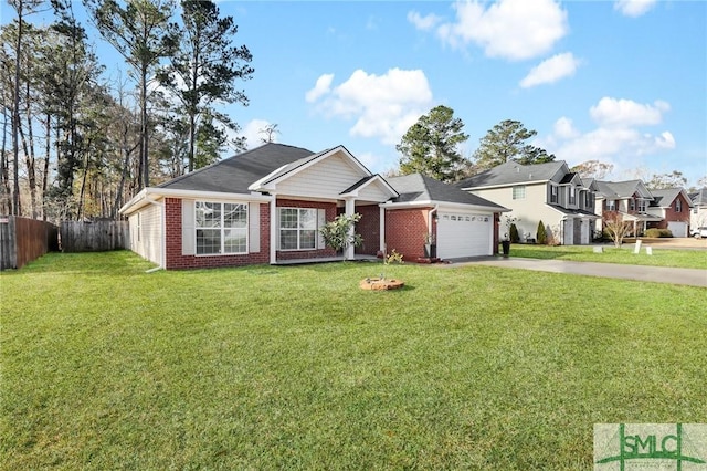 view of front of property featuring a garage and a front yard