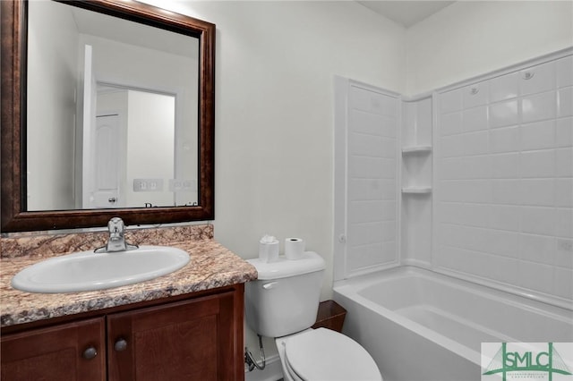 full bathroom featuring vanity,  shower combination, and toilet