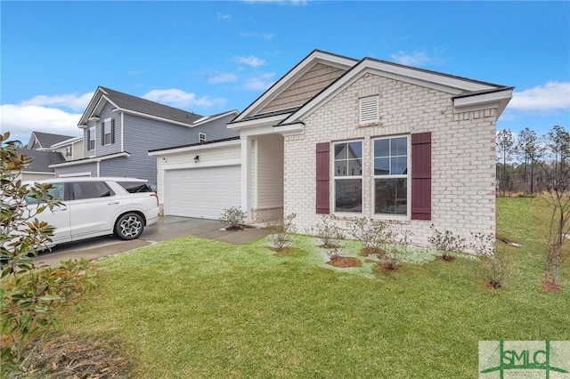 view of front of house featuring a garage and a front lawn