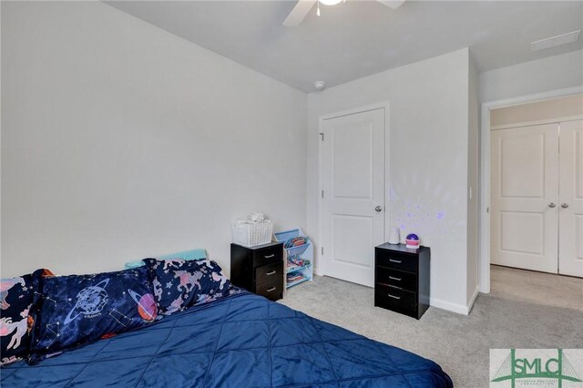 176 Coneflower Rd, Bloomingdale, GA 31302 - bedroom with light colored carpet and ceiling fan