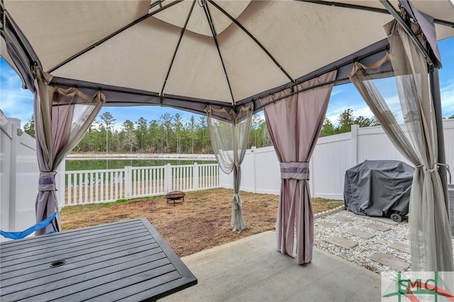 176 Coneflower Rd, Bloomingdale, GA 31302 - view of patio / terrace with a gazebo, area for grilling, and a water view