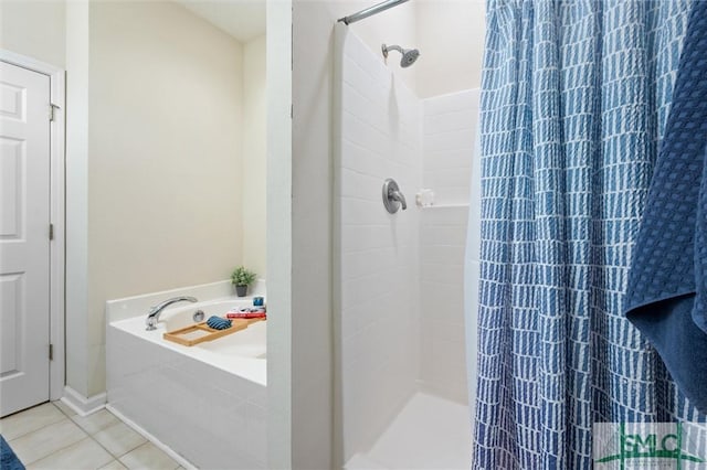 bathroom with tile patterned floors and a shower with shower curtain