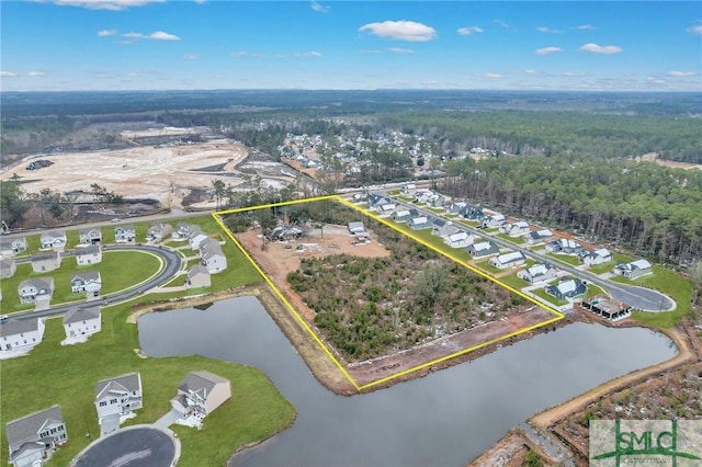 aerial view with a water view