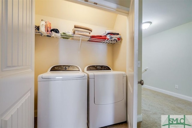 washroom with carpet and independent washer and dryer