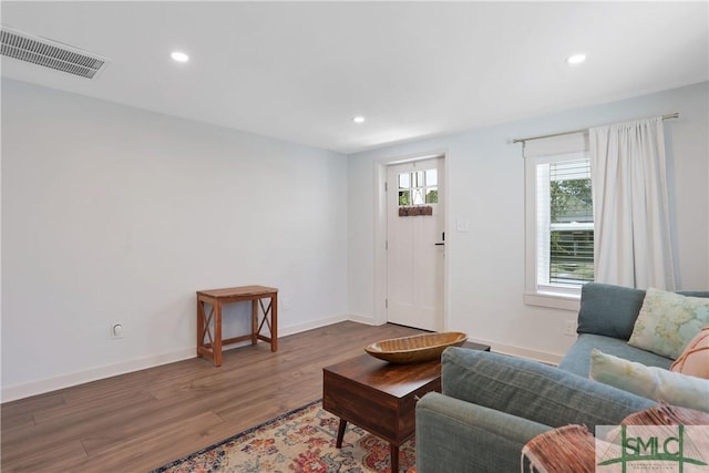 living room with hardwood / wood-style floors