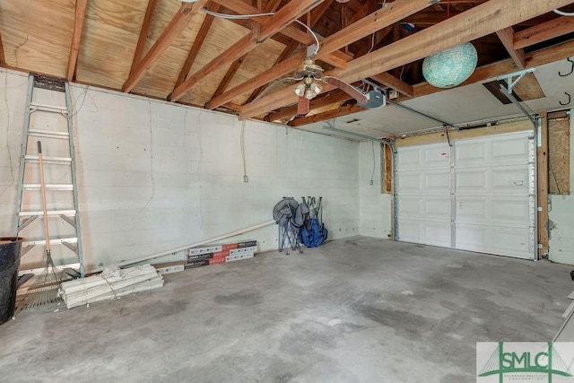 garage with a garage door opener