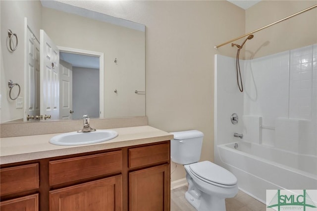 full bathroom with vanity, bathing tub / shower combination, and toilet