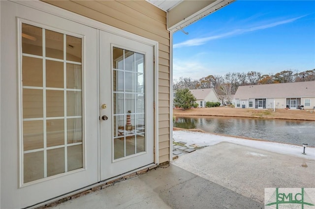 exterior space featuring a water view