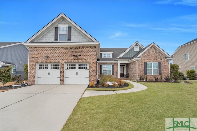 view of front of property featuring a garage and a front lawn