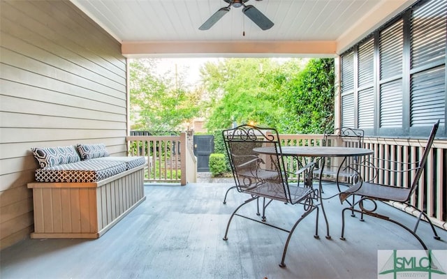 exterior space with a patio and ceiling fan