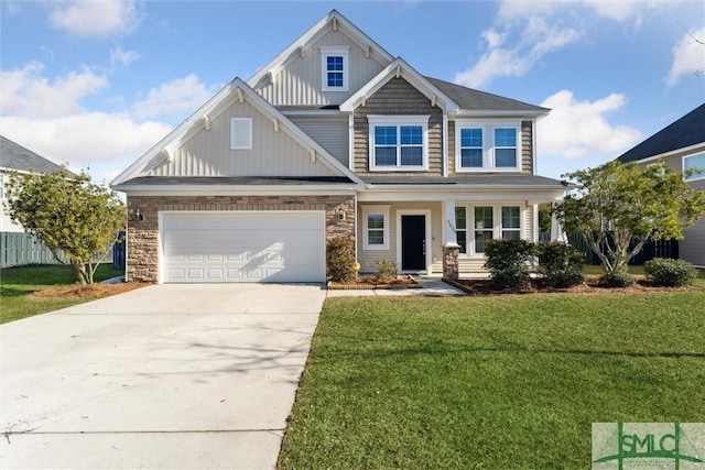 craftsman inspired home with a front yard