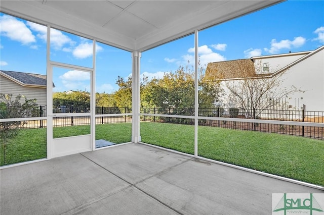 view of unfurnished sunroom