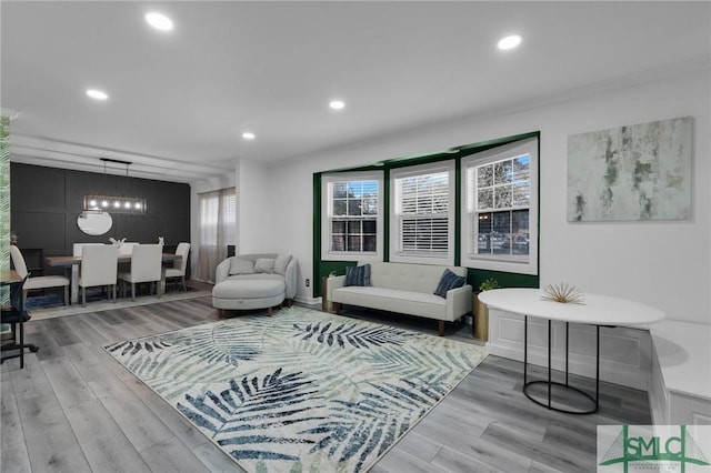 living room with light hardwood / wood-style floors