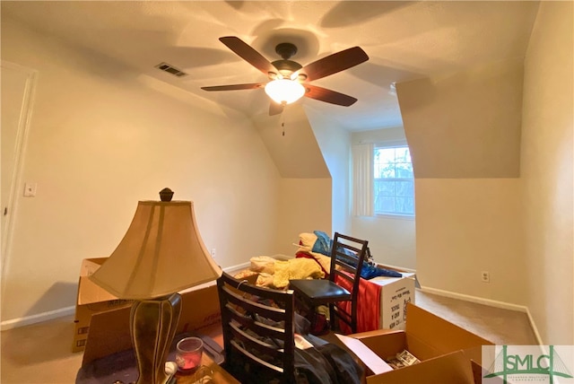 additional living space featuring lofted ceiling and ceiling fan