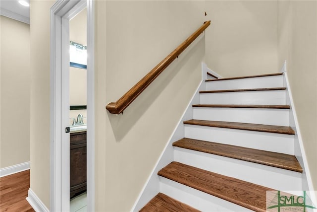 stairs featuring wood-type flooring